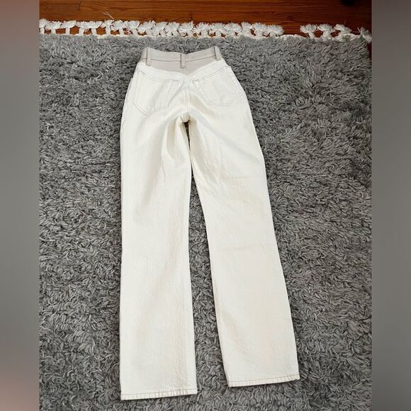 Abercrombie and Fitch Cream and Leather 90s Straight Leg Pants size 23 000 - Picture 7 of 8